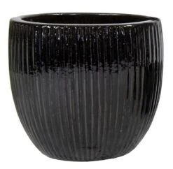 Portly Egg Rib Shiny Black - Ø 20 X H 18 Cm